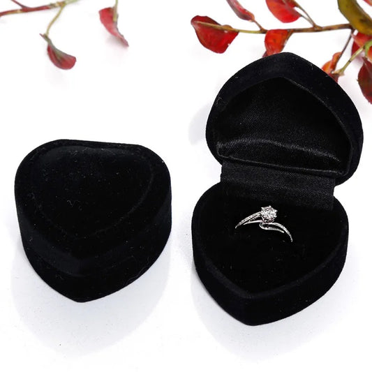 Heart shaped velvet ring box